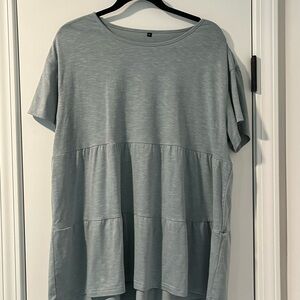 Defal Pea Green Short Sleeve Babydoll Top